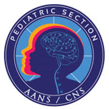 Logo of Pediatric Section showing a child's head silhouette with a brain illustration inside, encircled by text 'Pediatric Section AANS / CNS'.