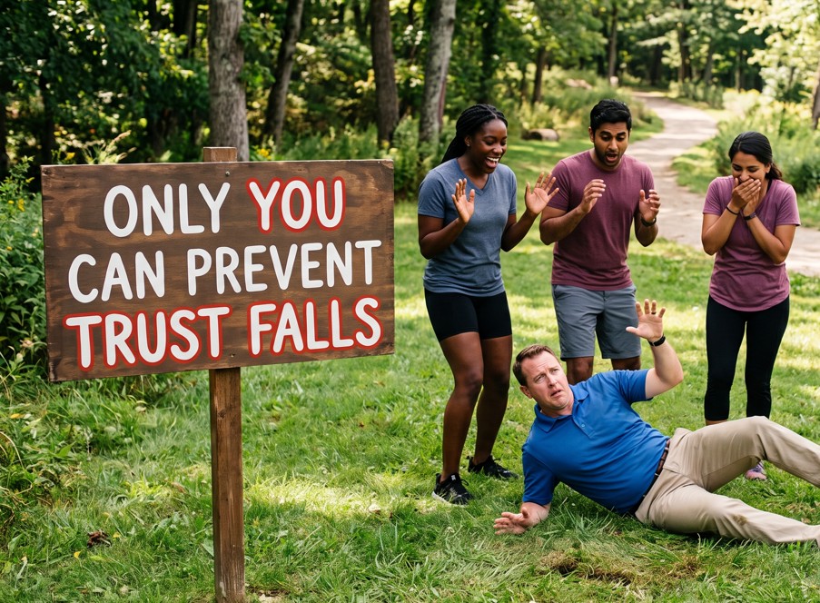 A man who was not caught in a trust fall