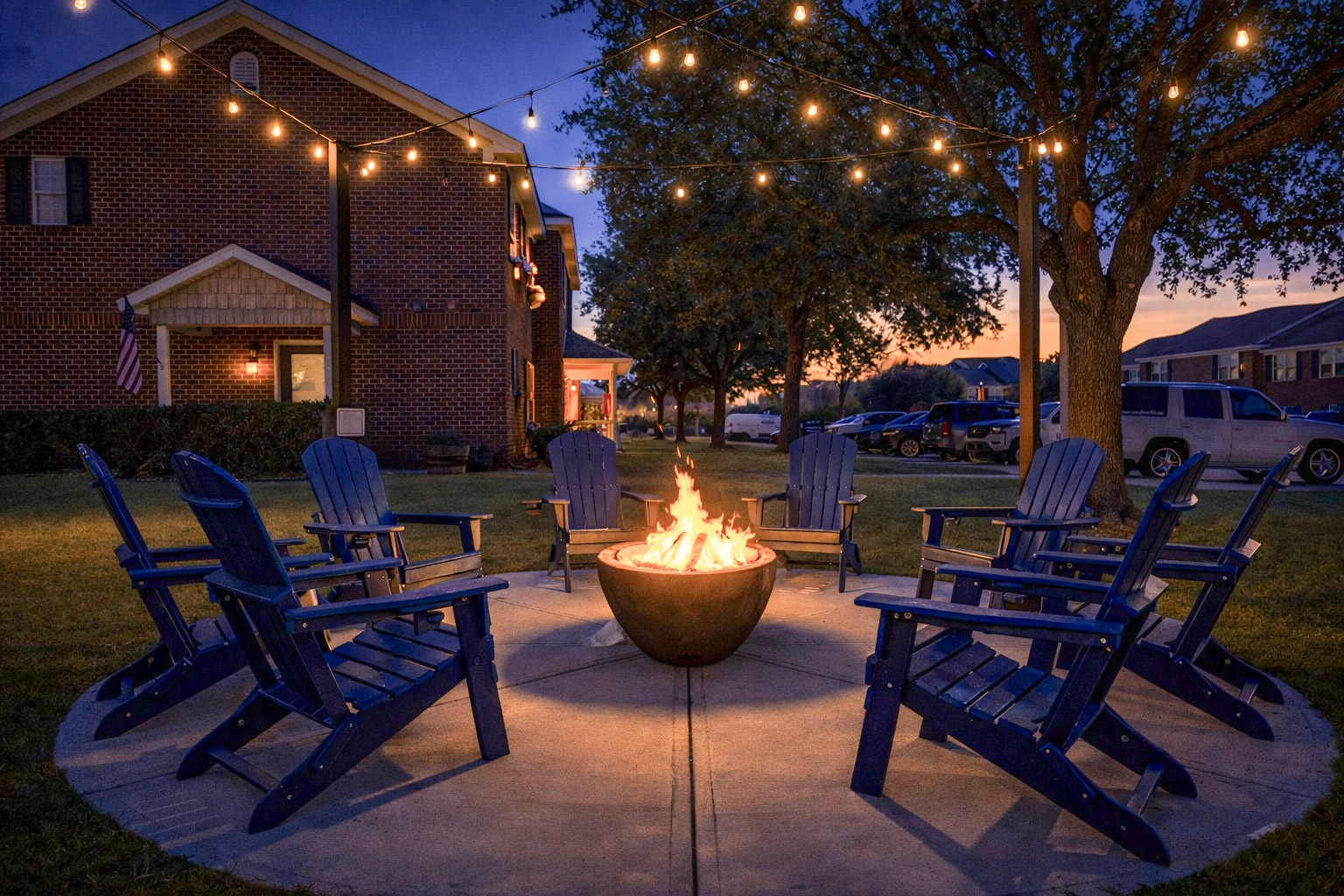 New fire pit and grilling patio at Townes at Prior in Wilmington, NC.