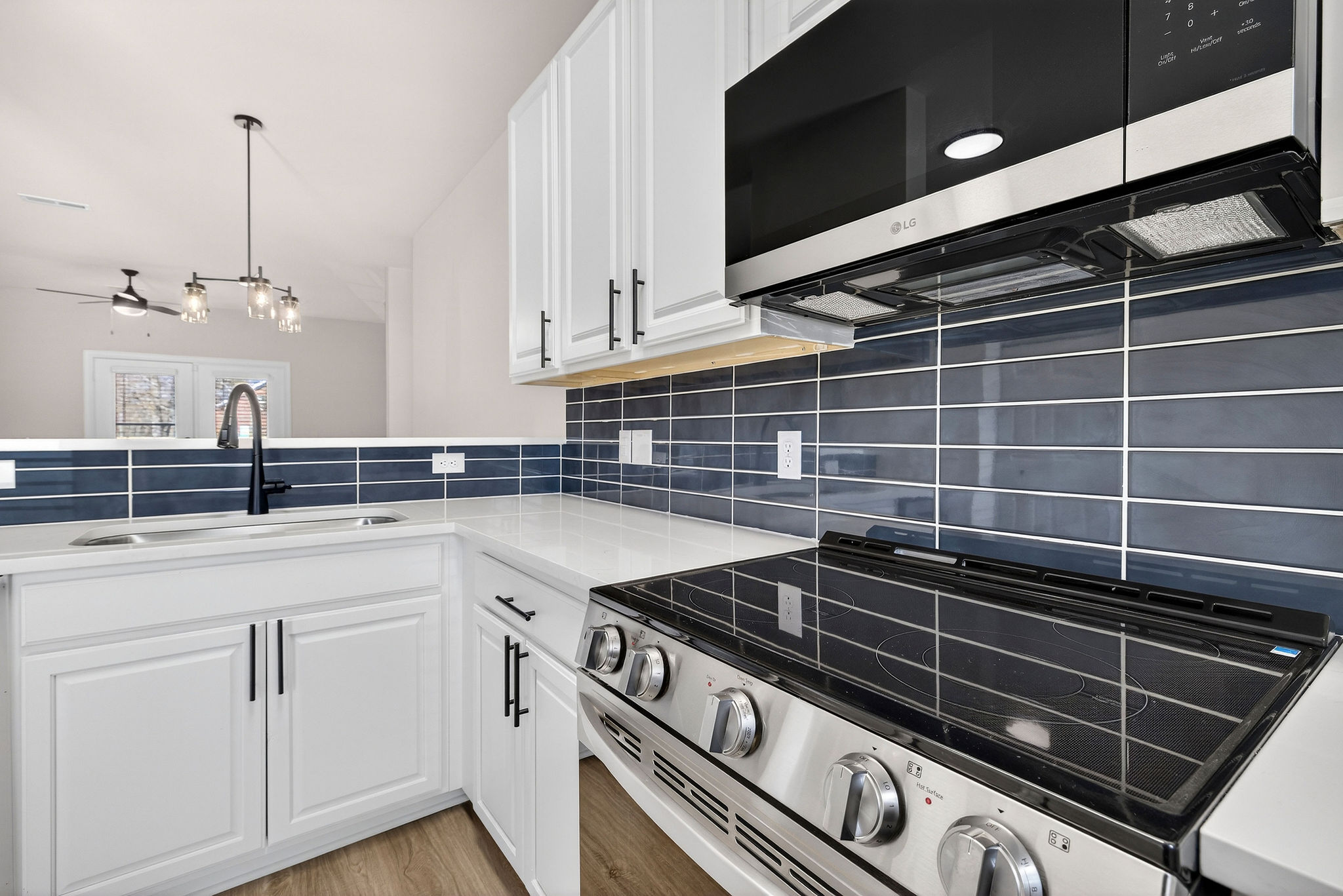 Stainless steel appliance package in kitchen