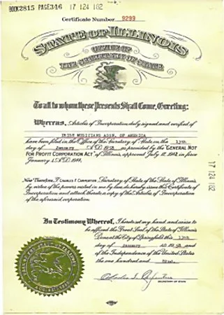 Vintage State of Illinois certificate document with official seal and ornate text design.