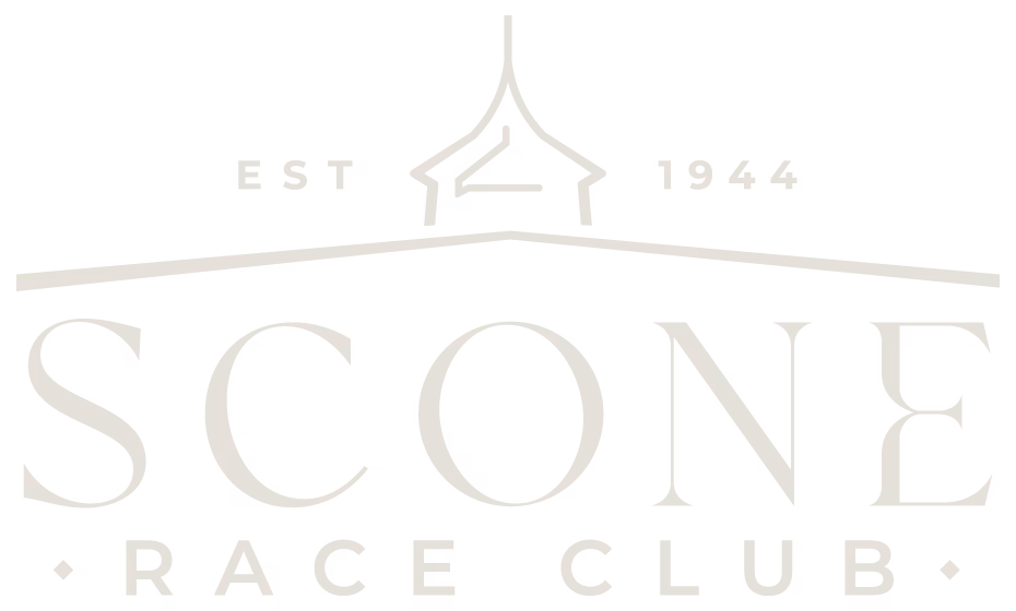 Logo of Scone Race Club with a stylized roof and the text 'EST 1944' above the club name.