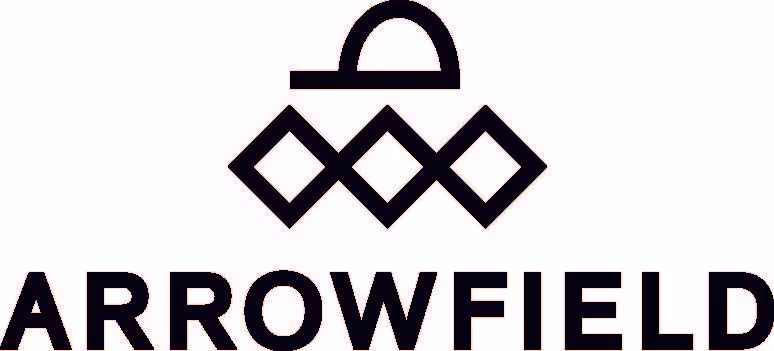 Arrowfield logo featuring a stylized design of three connected diamonds under a semi-circular arch above the word ARROWFIELD in bold uppercase letters.