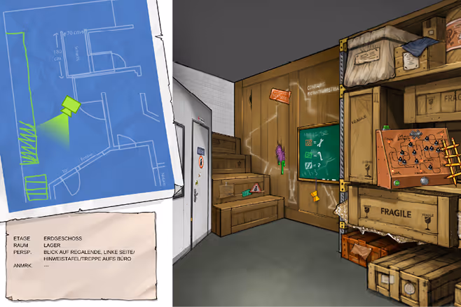 Eine Konzeptzeichnung zu einem neuentwickelten Escape Room.
