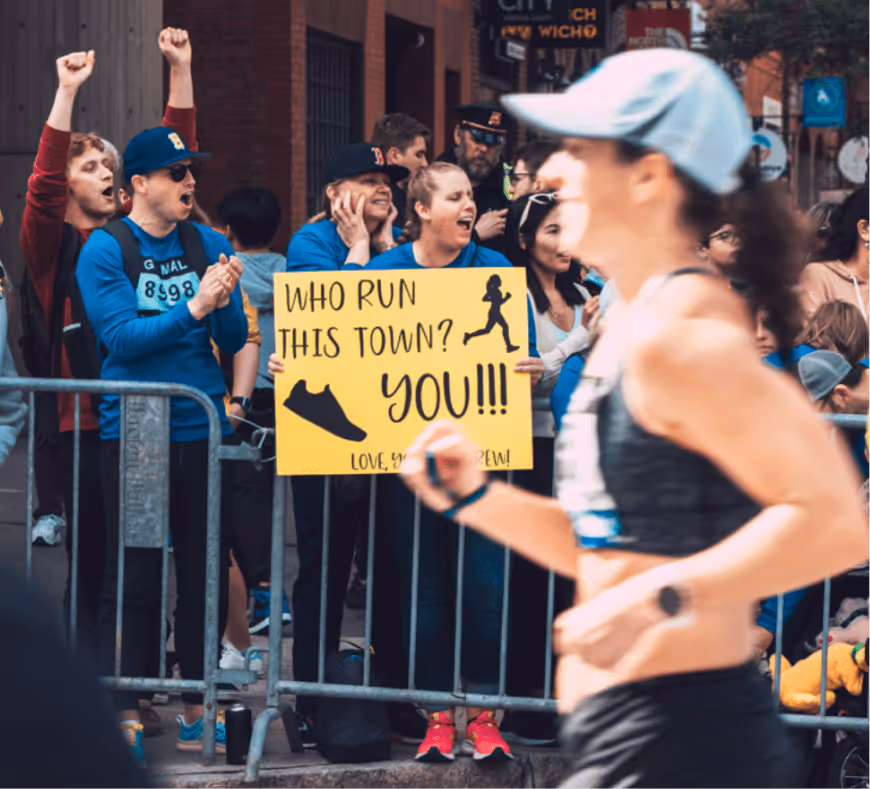 Woman running the Boston marathon 