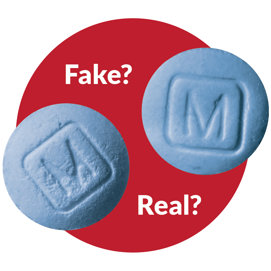 Two blue pills along with the text "Fake?" and "Real?"