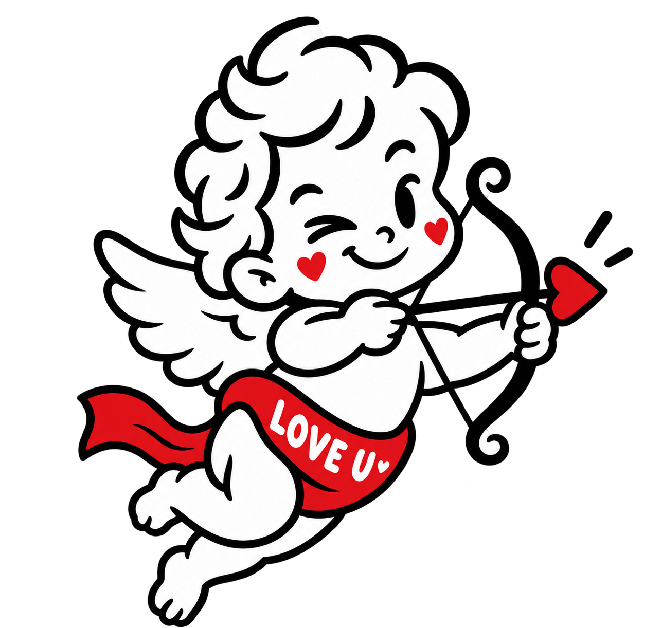 Love U’s winking Cupid mascot with a heart-tipped arrow