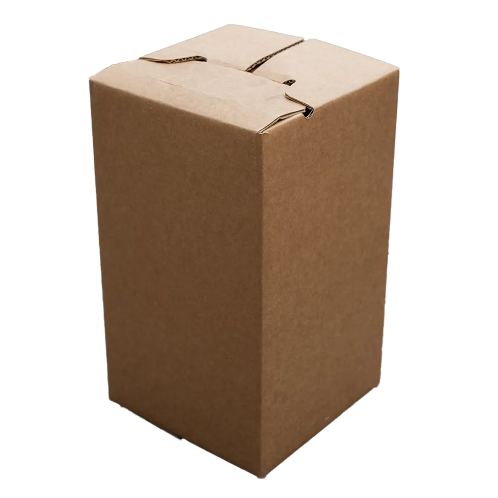 Closed EcoBucket cardboard box with top flaps folded shut.