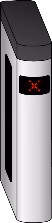 Silver and black electronic device with a red X on a small display screen.