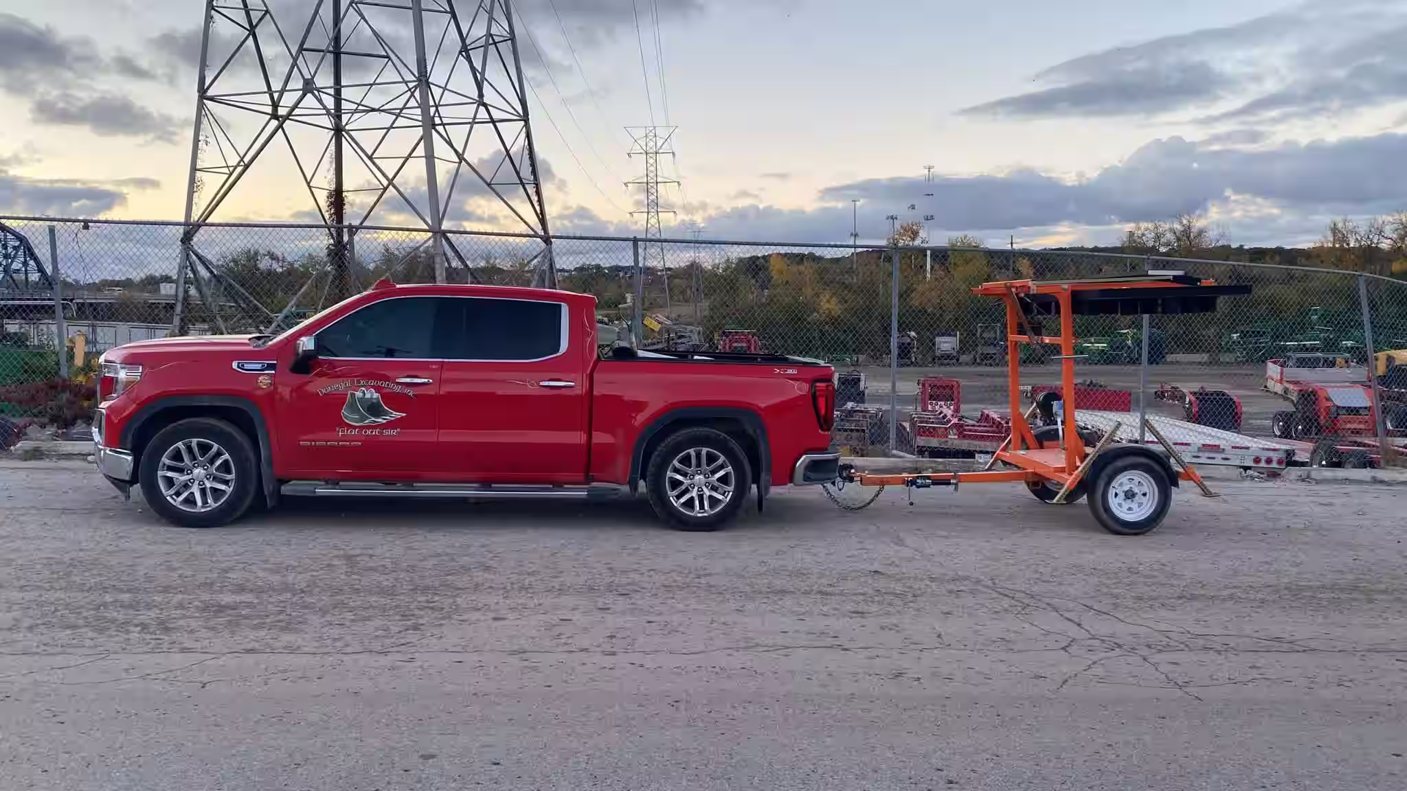 Donegal Services traffic control truck towing message board equipment for roadway safety operations in Chicagoland.