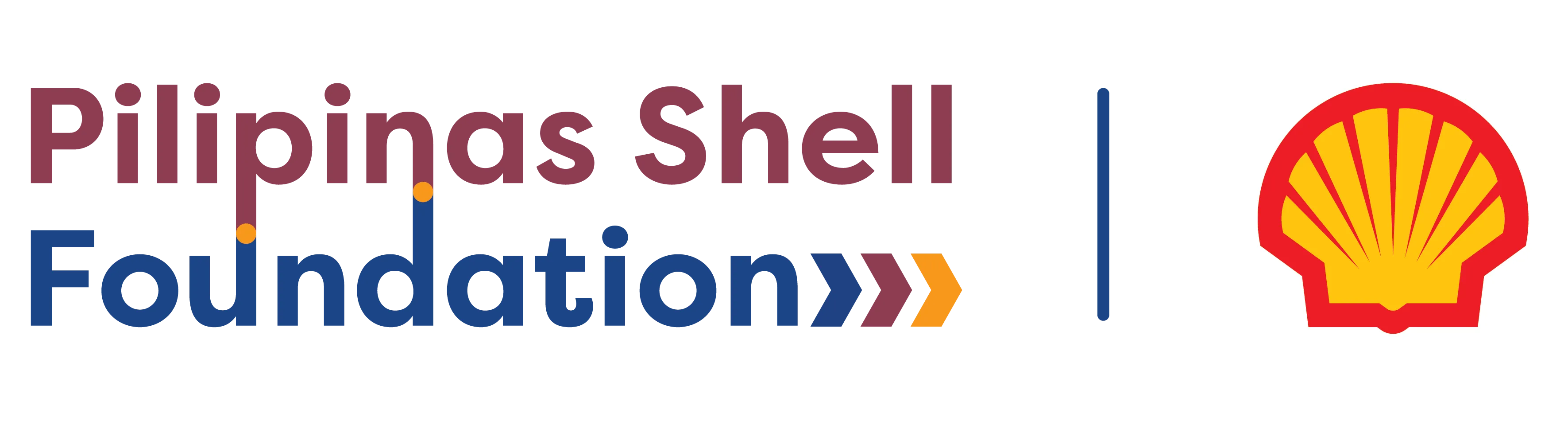 Pilipinas Shell Foundation text logo with colored arrows and Shell's yellow and red shell emblem.