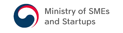 Logo for Ministry of SMEs and Startups featuring a blue and red circular emblem with stylized curves next to the text.