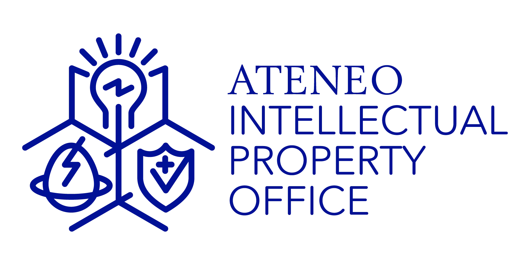 Logo of Ateneo Intellectual Property Office with abstract icons of a lightbulb, a lightning bolt, and a shield.