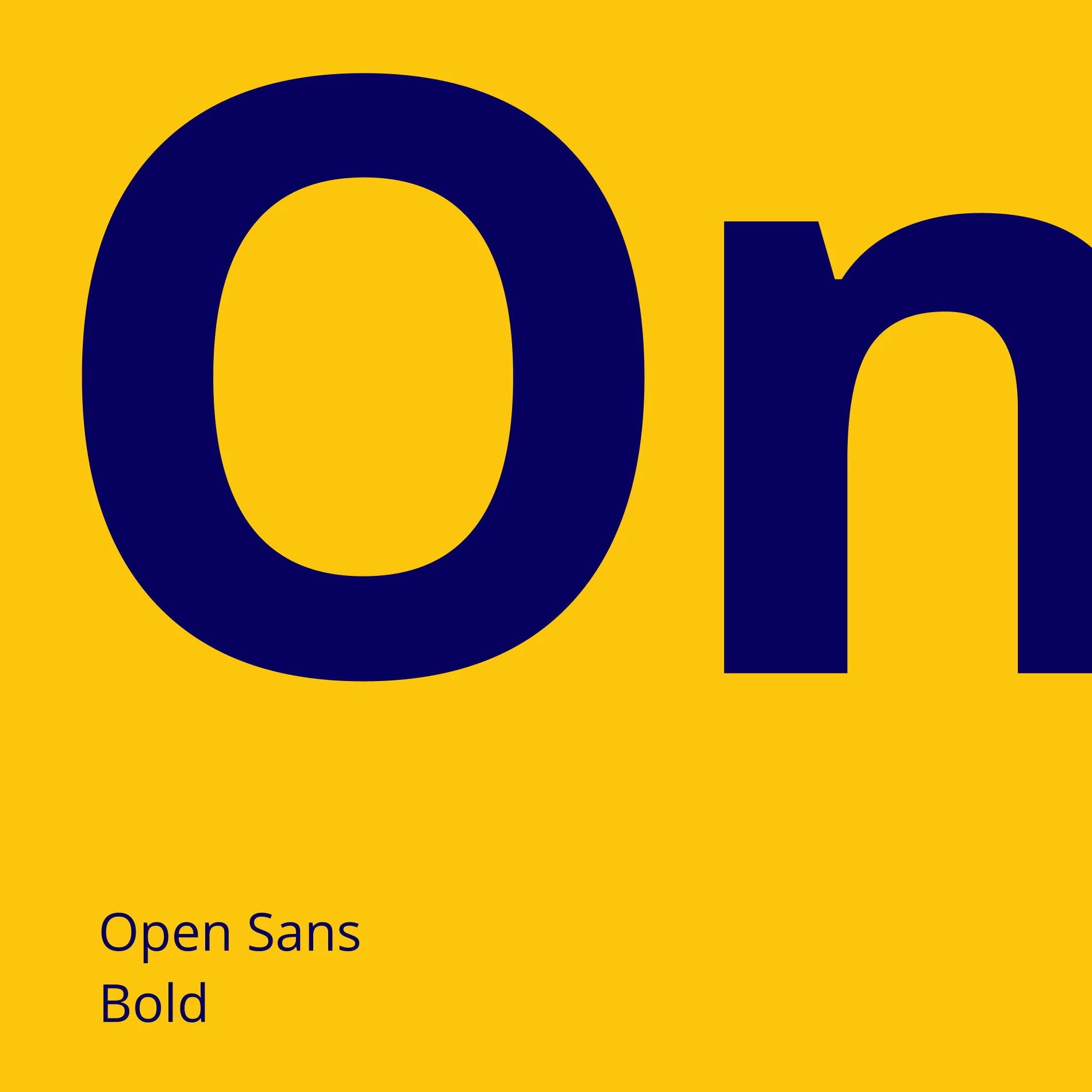 Große dunkelblaue Buchstaben 'On' in fetter Open Sans Schriftart auf gelbem Hintergrund.