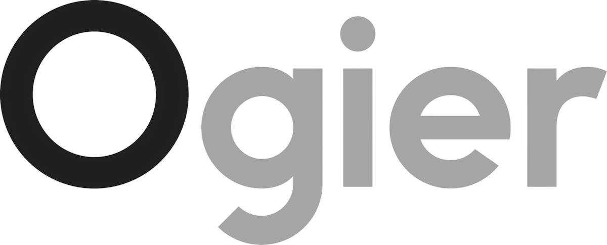 Logo displaying the word 'Ogier' with a bold black 'O' followed by the letters 'gier' in gray.