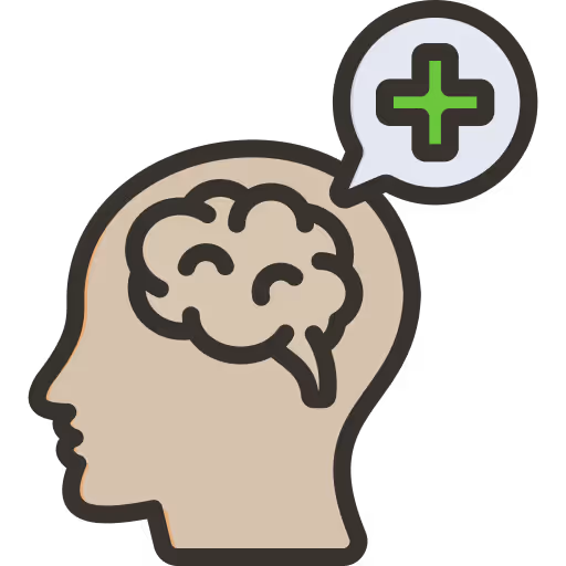 Ett huvud med ett grönt plustecken ovanför som symboliserar start av utredning eller behandling hos Vigilans Umeå AB.