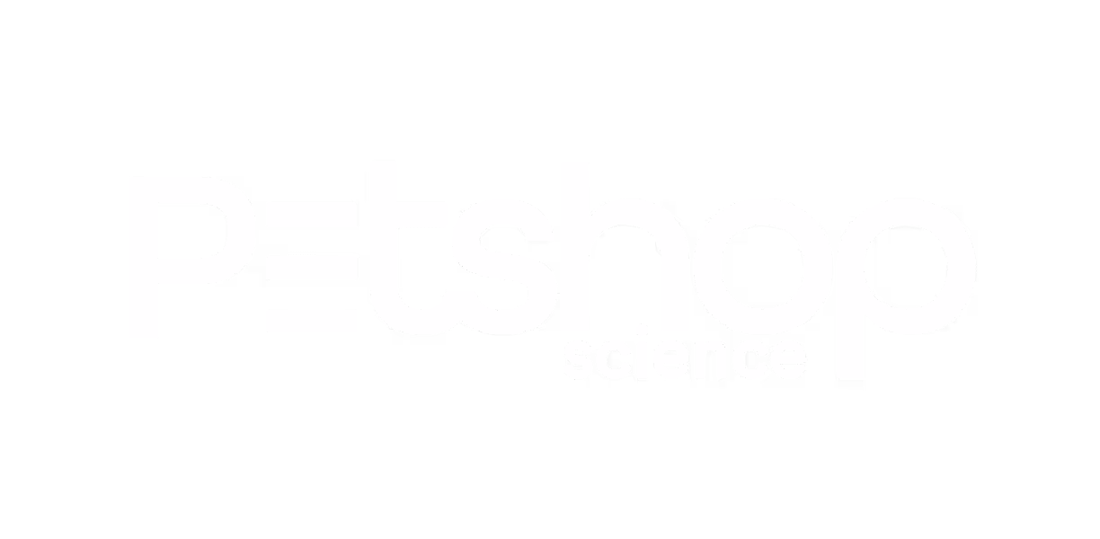 Petshop Science logo with stylized text on black background.