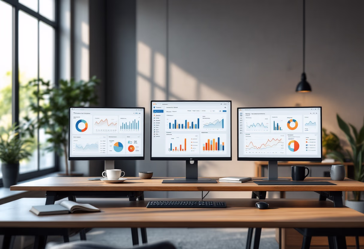 image of computer screens with data dashboards