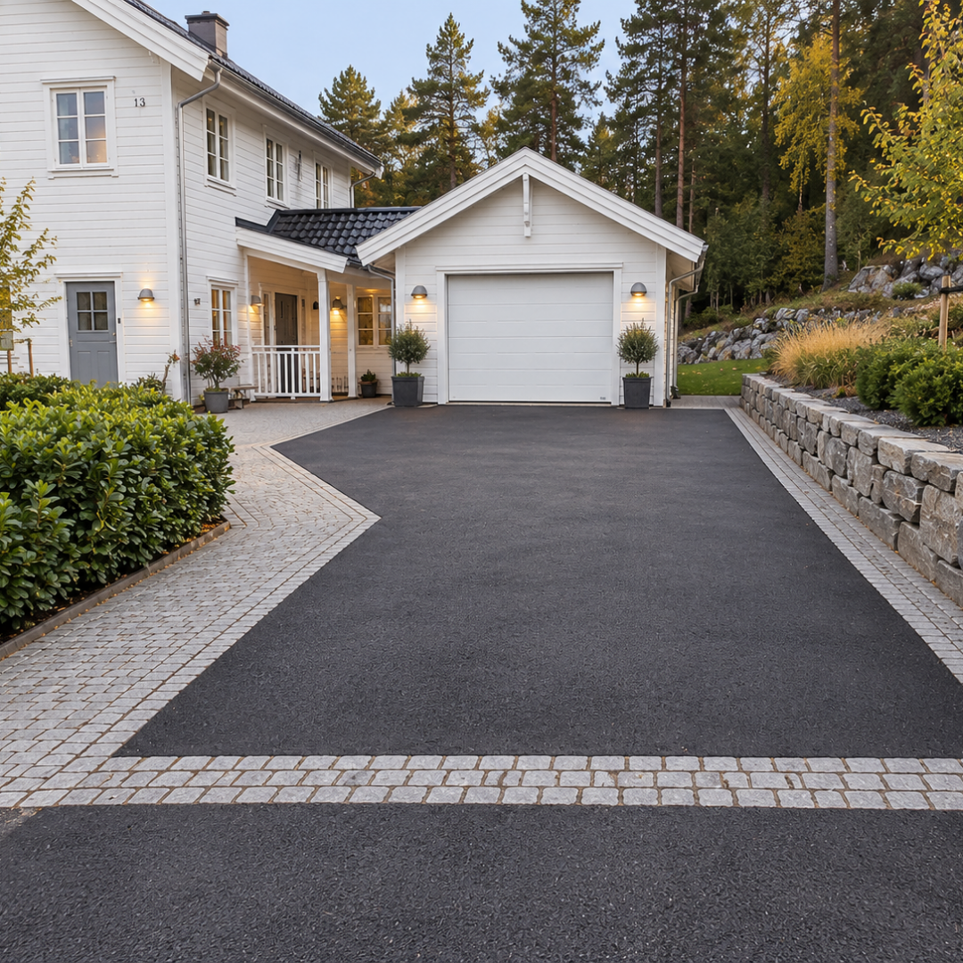 Parkeringsplass markert med belegningsstein