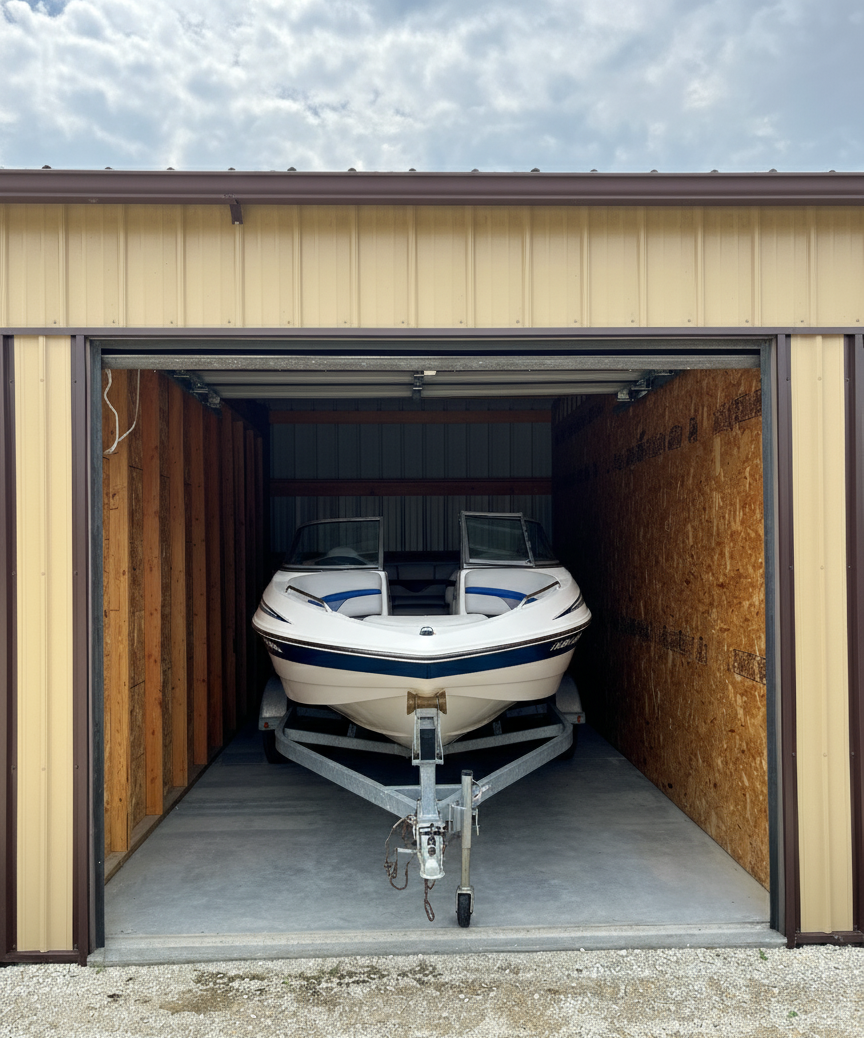 Boat storage area with covered and uncovered options for watercraft protection#1.5