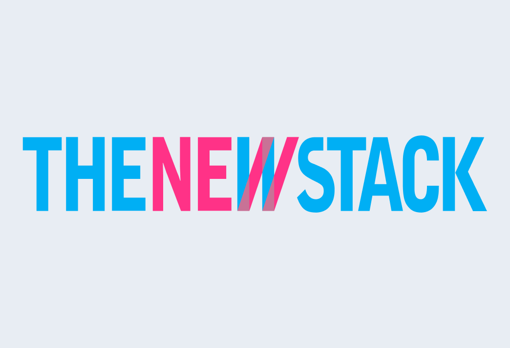 Logo text reading THE NEW STACK with THE and STACK in blue and NEW in pink, on a light gray background.