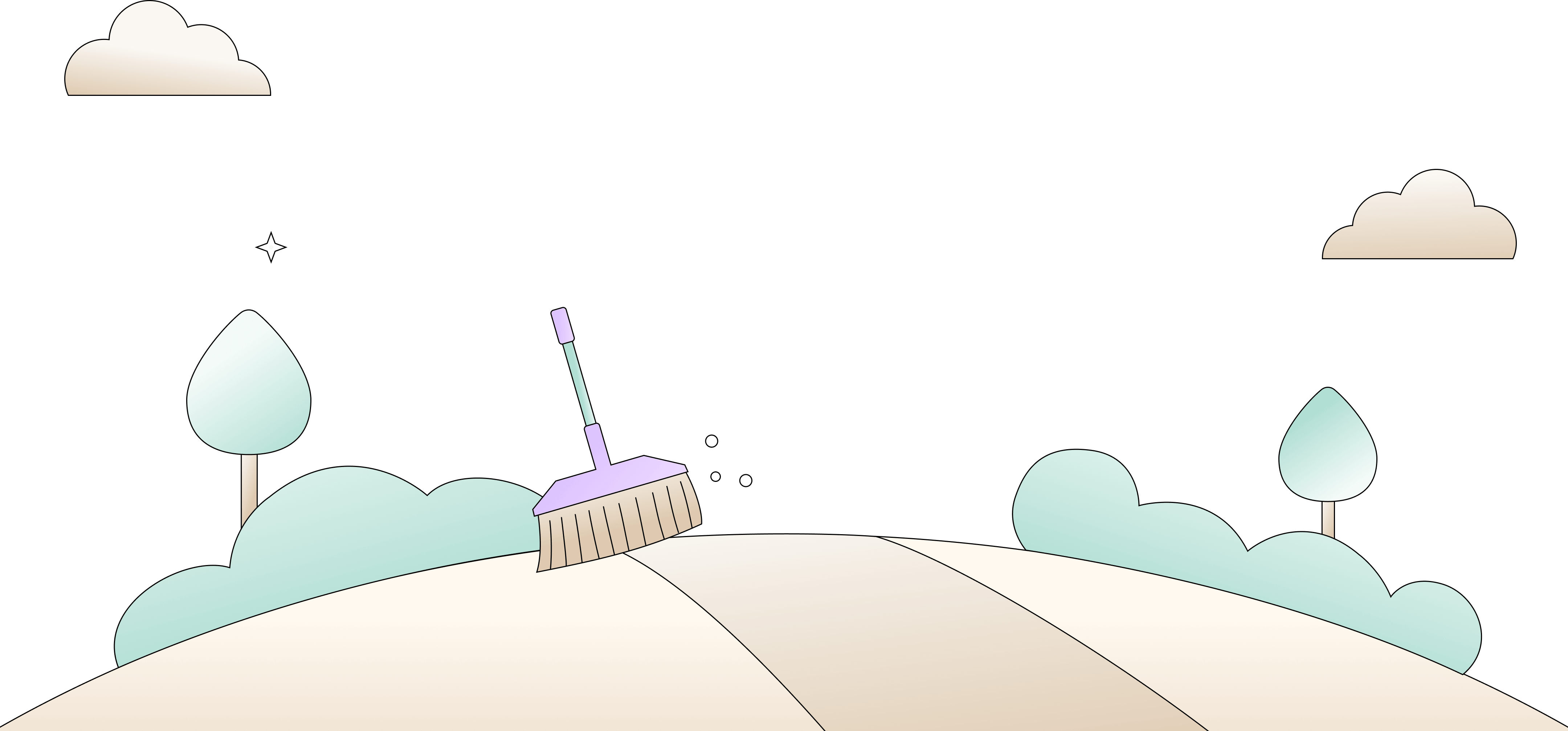 Robot hand holding a purple feather quill writing on a long scroll against a dark sky with clouds and stars.