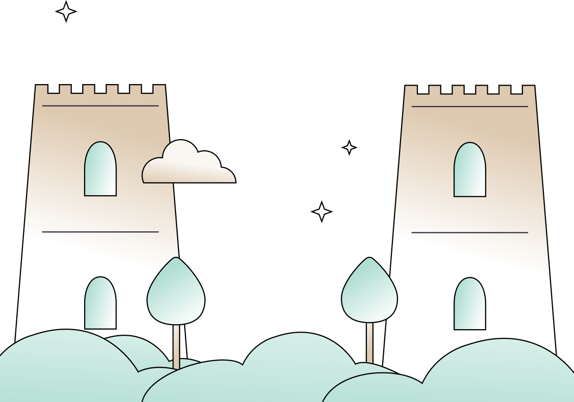 Illustration of a path leading to a signpost pointing right labeled 'AI' with trees, bushes, and a cloud in the background.