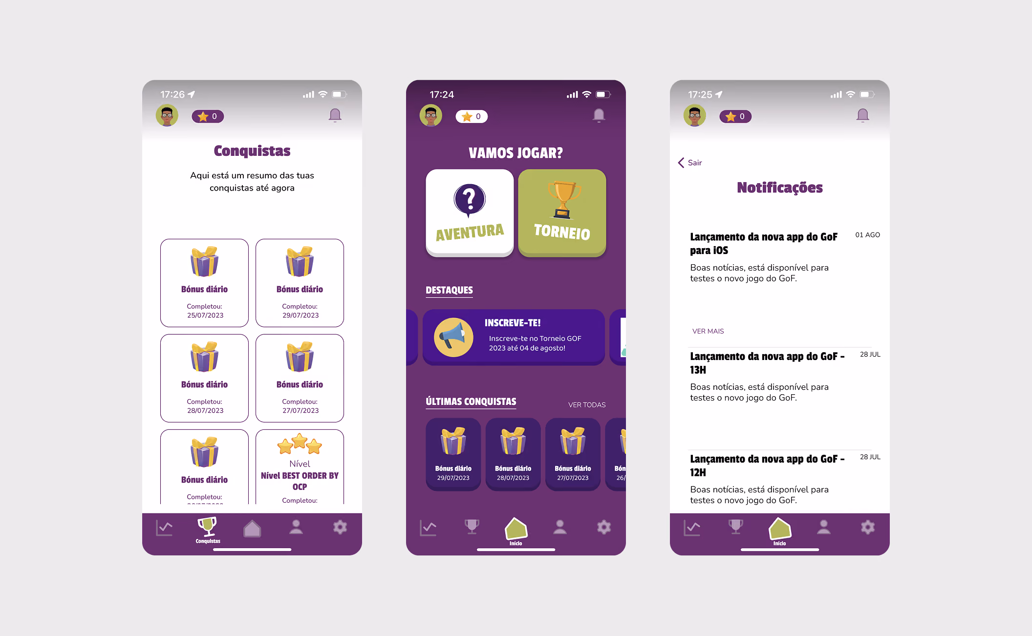 Game of Farma mobile app screens