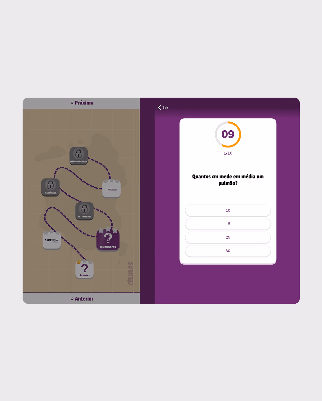 Game of Farma quiz interface with a multiple-choice question on web browser
