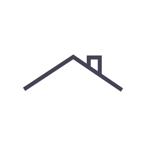 Simple dark gray outline of a house roof with a small chimney.