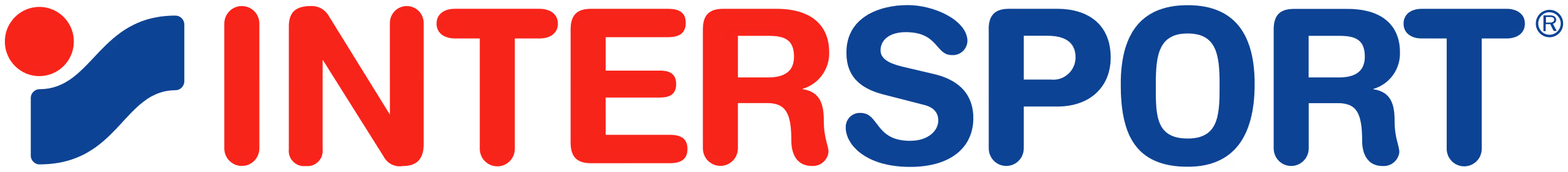 INTERSPORT-Logo mit blauem Symbol und rotem sowie blauem Schriftzug.