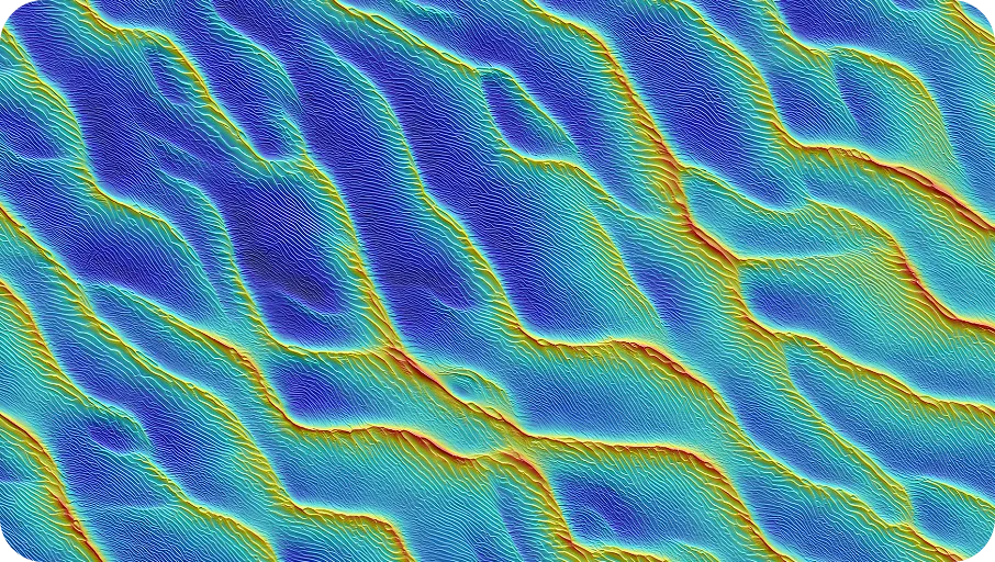 High-resolution multibeam echosounder (MBES) 3D bathymetric model of sand waves and seabed ripples, showcasing route survey and subsea trenching data optimization.