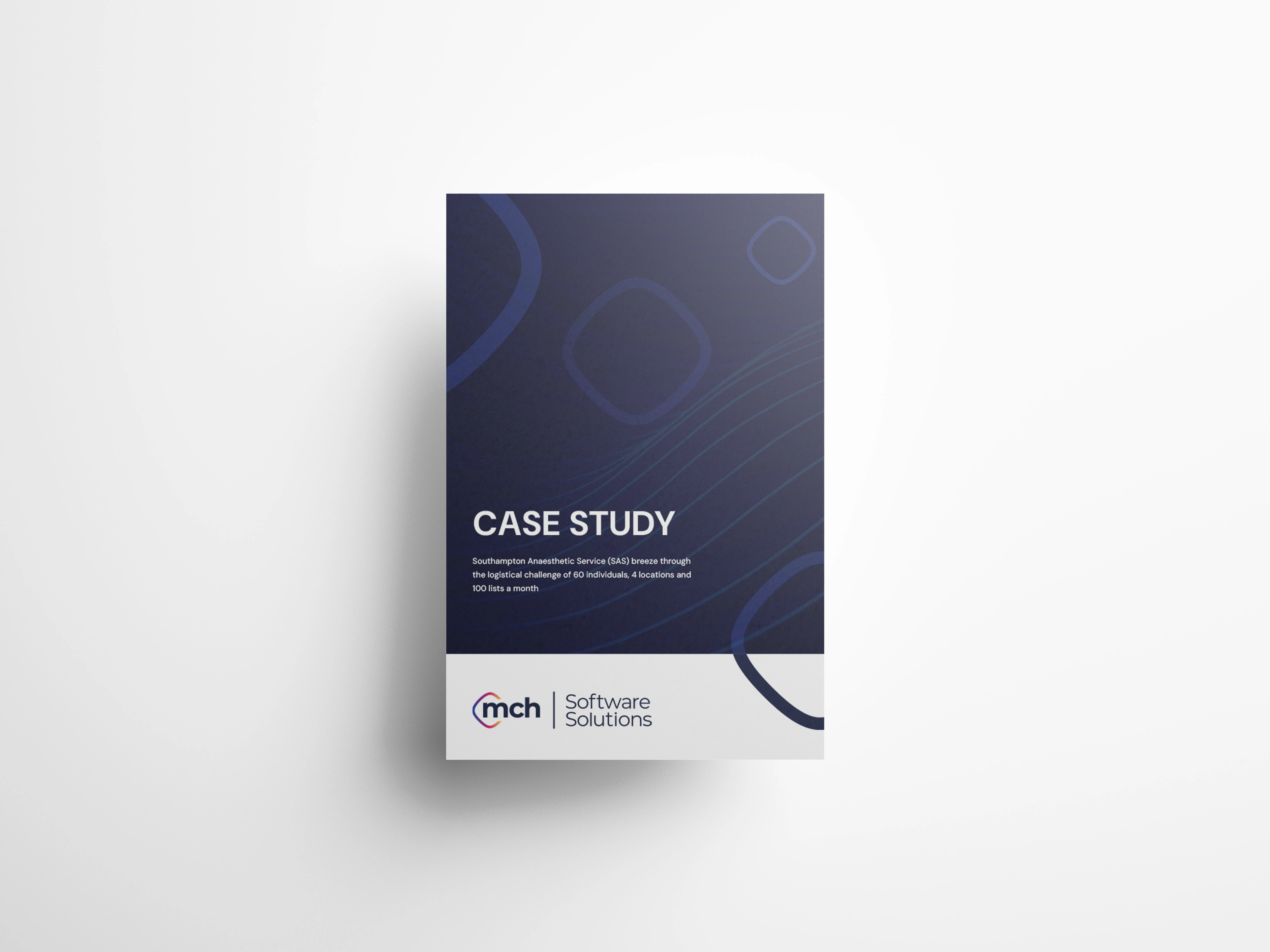 Cover page of a case study document with the title 'Case Study' and subtitle describing Southampton Anaesthetic Service's logistical challenges, featuring MCH Software Solutions logo.