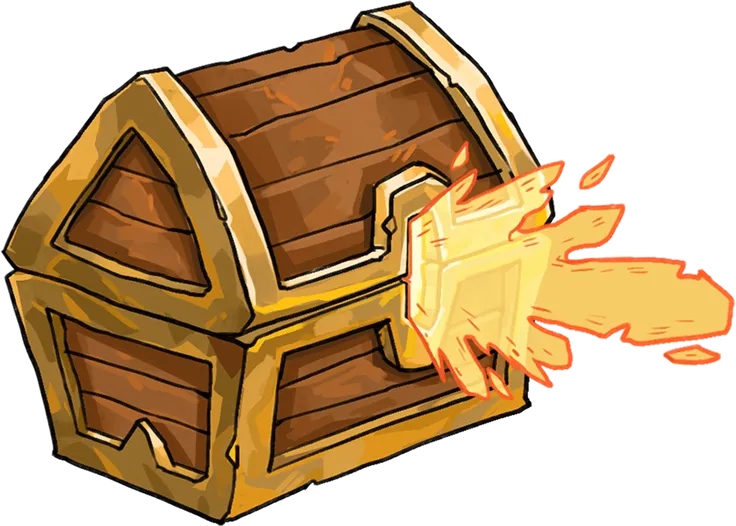 Illustration of a wooden treasure chest emitting a bright, fiery burst from its lock area.