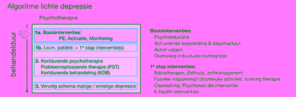 Schematische weergave van behandelstappen bij lichte depressie