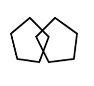 Twee overlappende vijfhoeken, schematisch weergegeven, die gedeeltelijke overlap tussen twee concepten illustreren