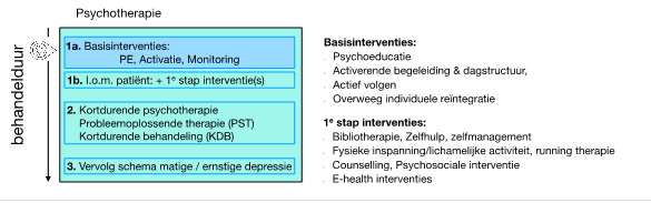 Schematische weergave van behandelstappen bij lichte depressie