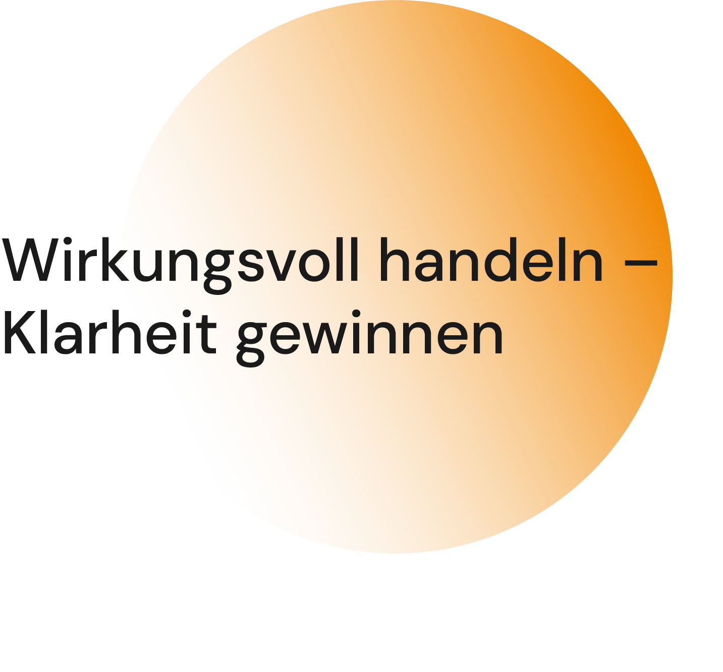 Orange circular shape with German text meaning act effectively and gain clarity.