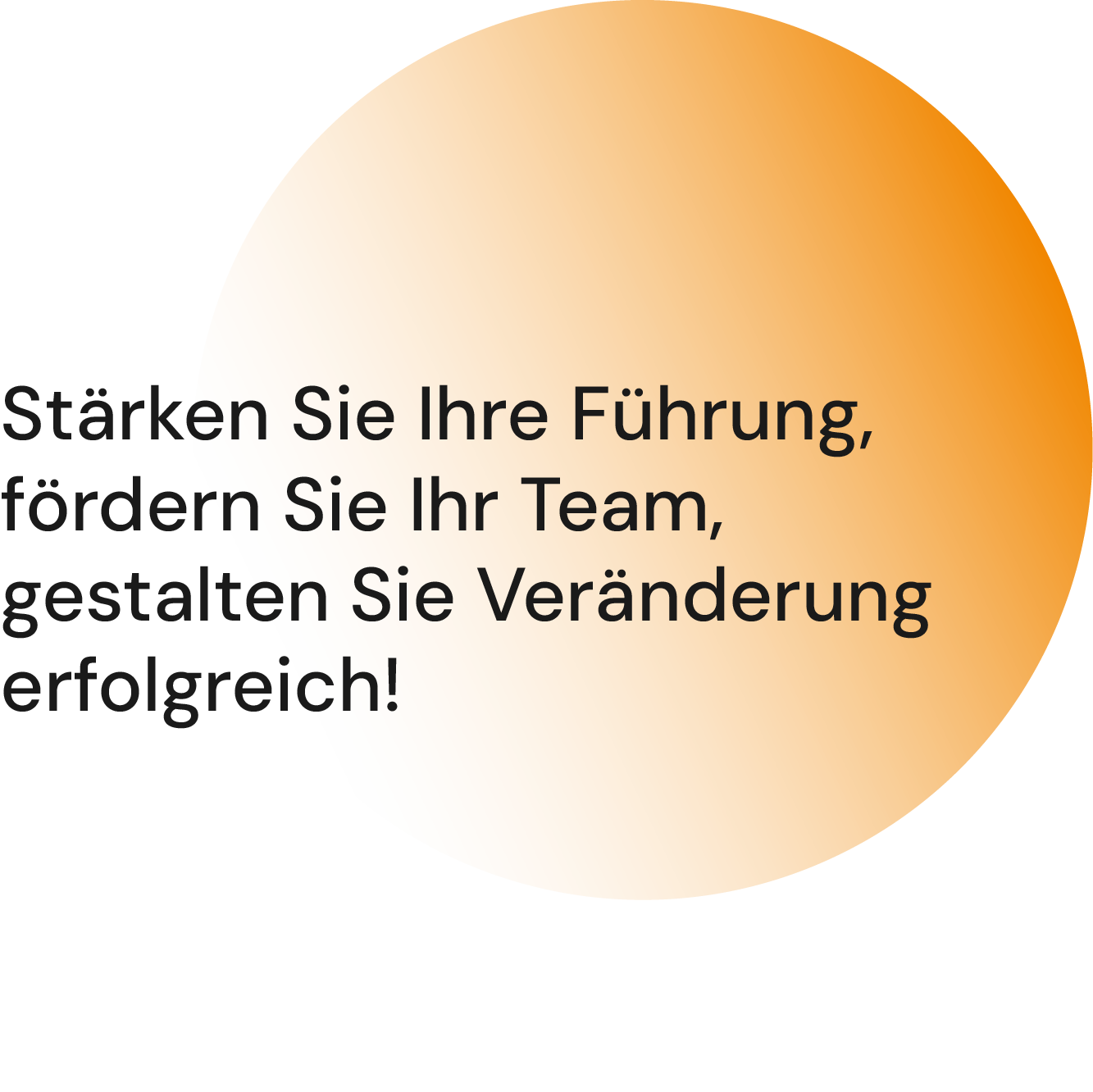Orange circle with German text encouraging strengthening leadership and promoting teams for successful change.