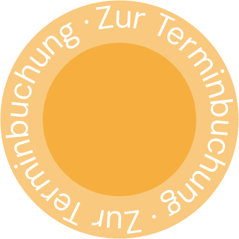 Orange circle with white text curved around the edge saying 'Zur Terminbuchung'.