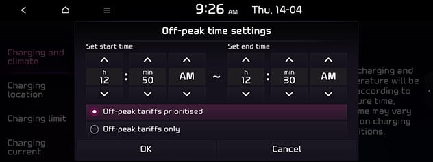 Off-peak Time Settings popup
