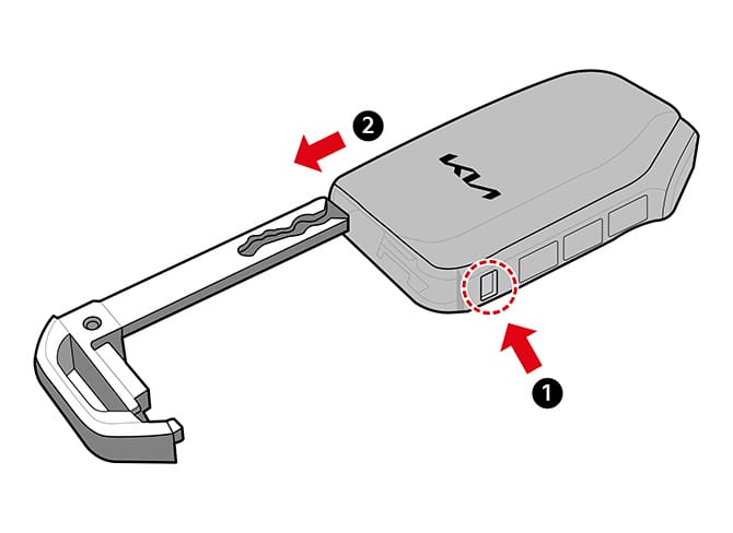 Illustration explaining how to extract the mechanical key from the smart key