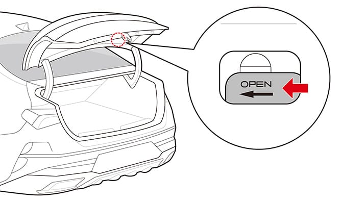 Illustration of unlocking lever in the trunk