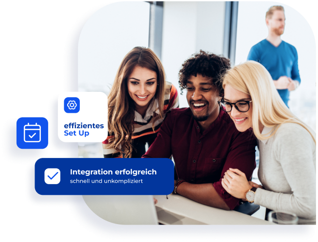 Benutzerprofil von martin_mayer mit sozialen Symbolen, Diagramm mit 124K Impressionen, Anzeige von 85 Leads, lächelnder Mann mit Brille, Jobanzeige für Sales Manager mit Bild von zwei Frauen, die am Laptop arbeiten, und Schaltfläche Jetzt bewerben.