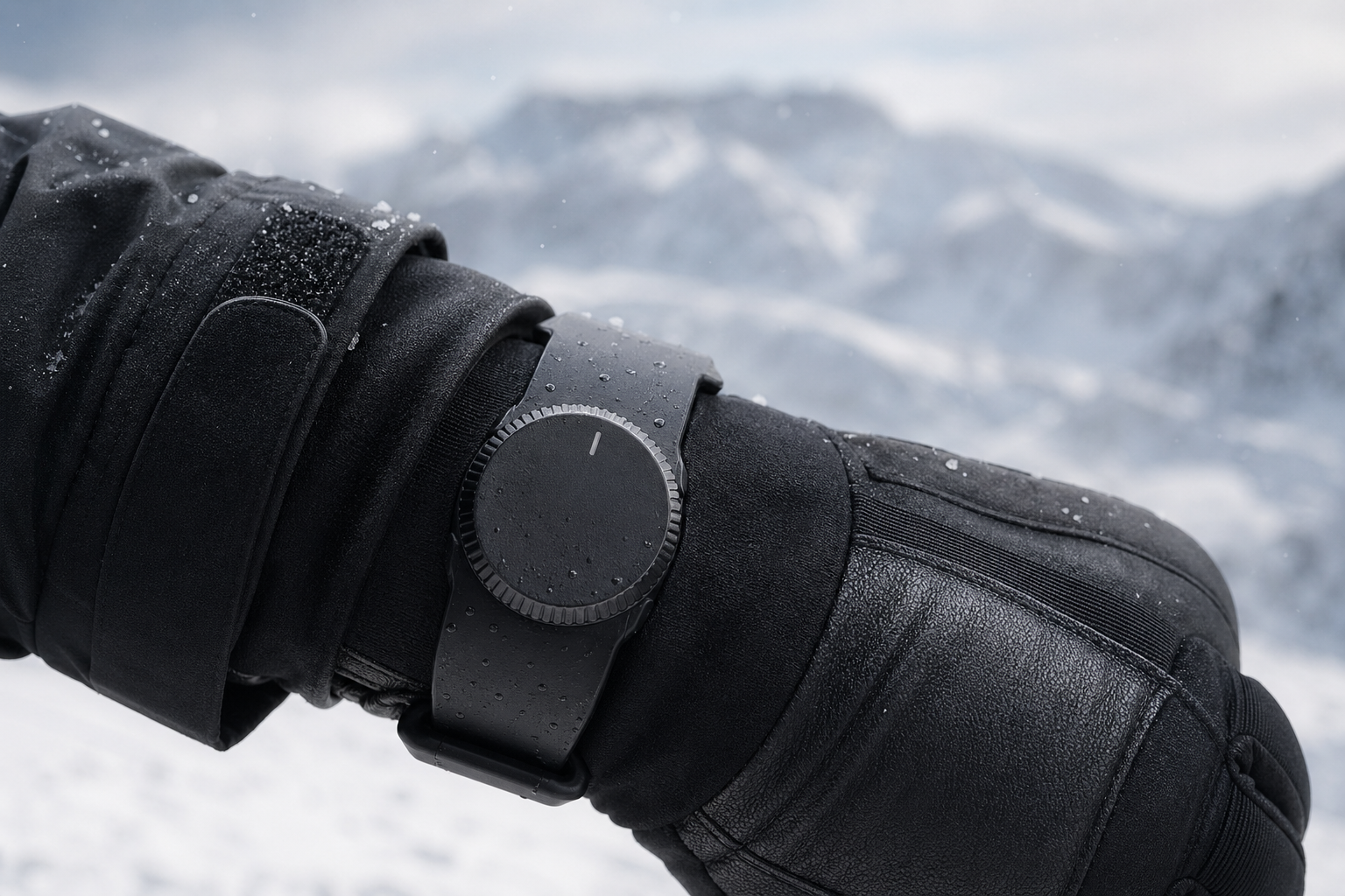 Arc Band wearable dial control on a gloved wrist in winter conditions