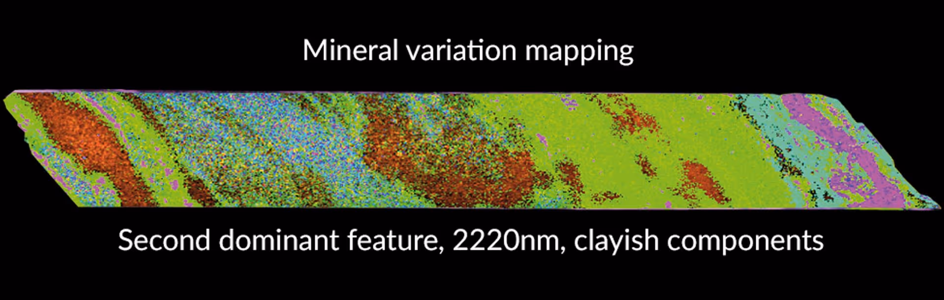 Colorful mineral variation map displaying clayish components at 2220nm wavelength as the second dominant feature.