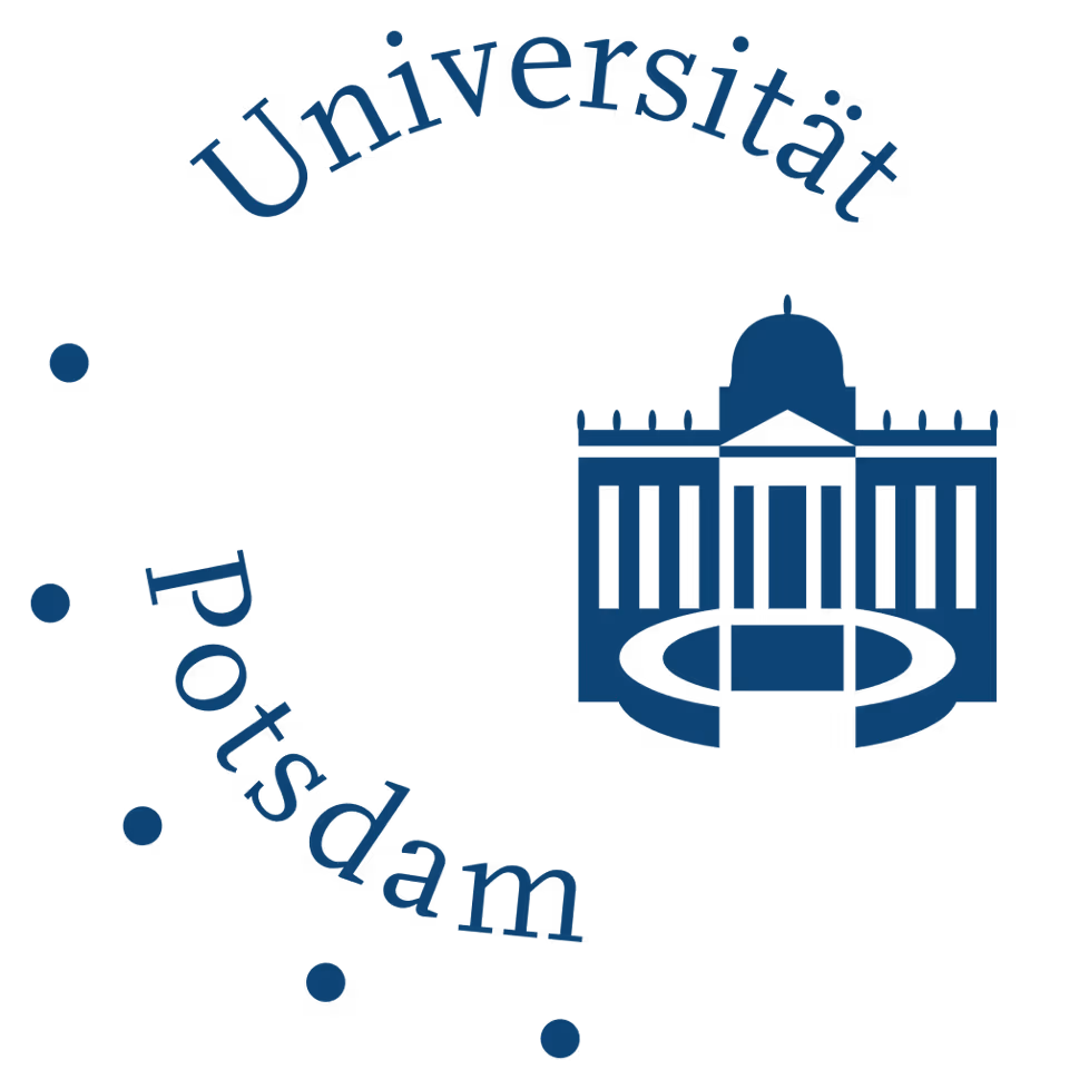 Logo of Universität Potsdam with stylized building and arched text around it.