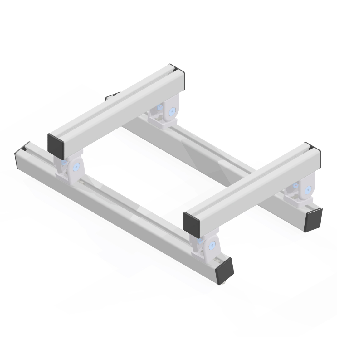 Rectangular metal frame with two parallel crossbars and black end caps on a white background.