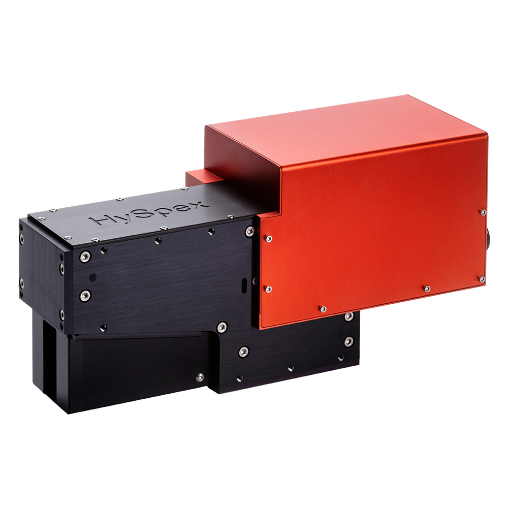 A HySpex hyperspectral camera with red casing