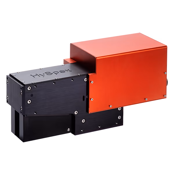 A hyperspectral camera with black and red casing